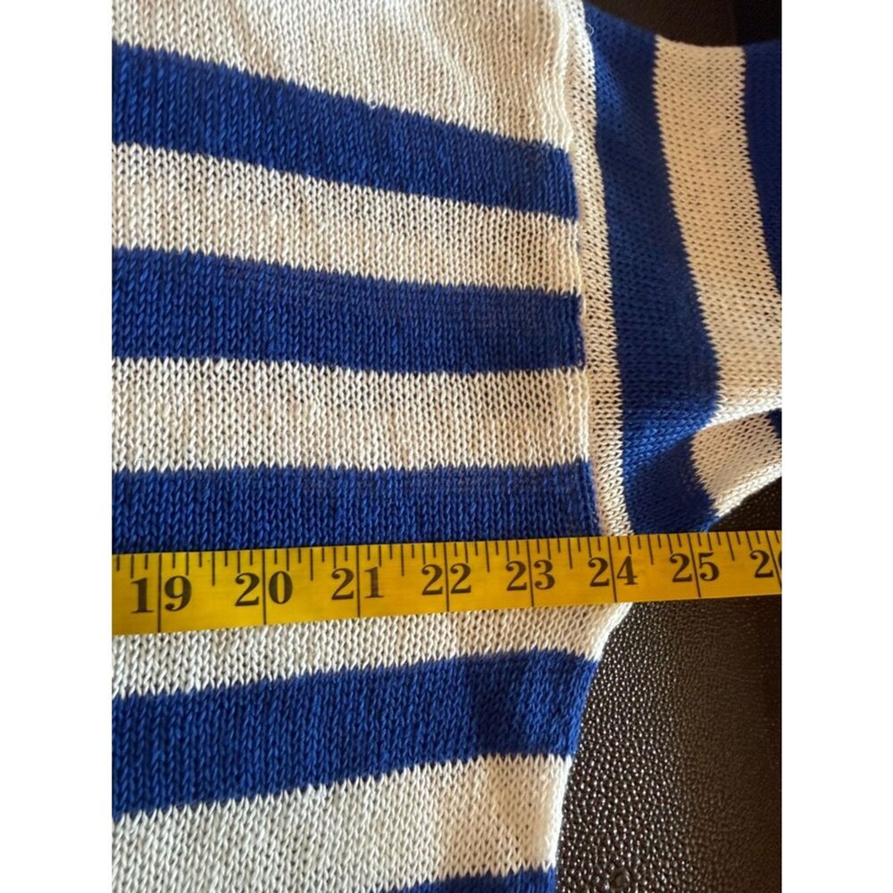 Madewell Blue and White Striped V-Neck Linen Sweater rolled hemlines size Small - Picture 11 of 13